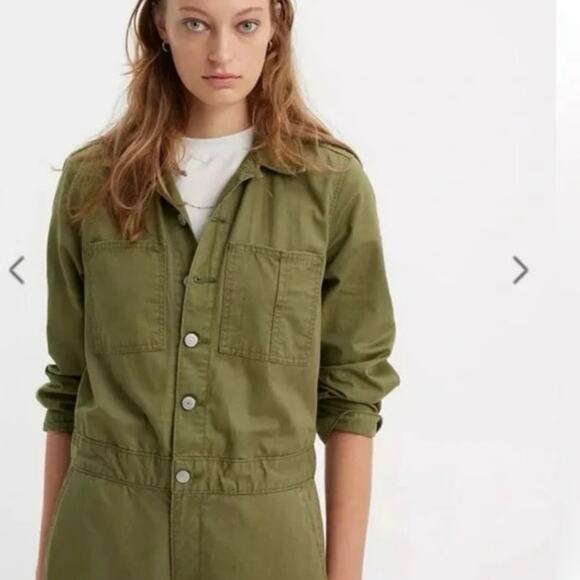 Levi's Premium ICONIC JUMPSUIT military green olive Women’s Size L NWT - Picture 3 of 9